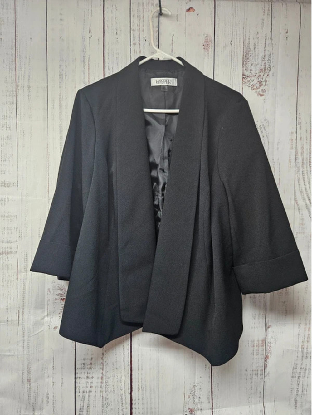 Kasper Women’s 16W Black Open Front Blazer 3/4 Sleeve Plus Size Career Jacket